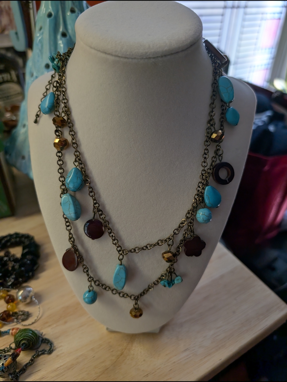 Turquoise Bead Multi-Strand Necklace - Women Jewelry